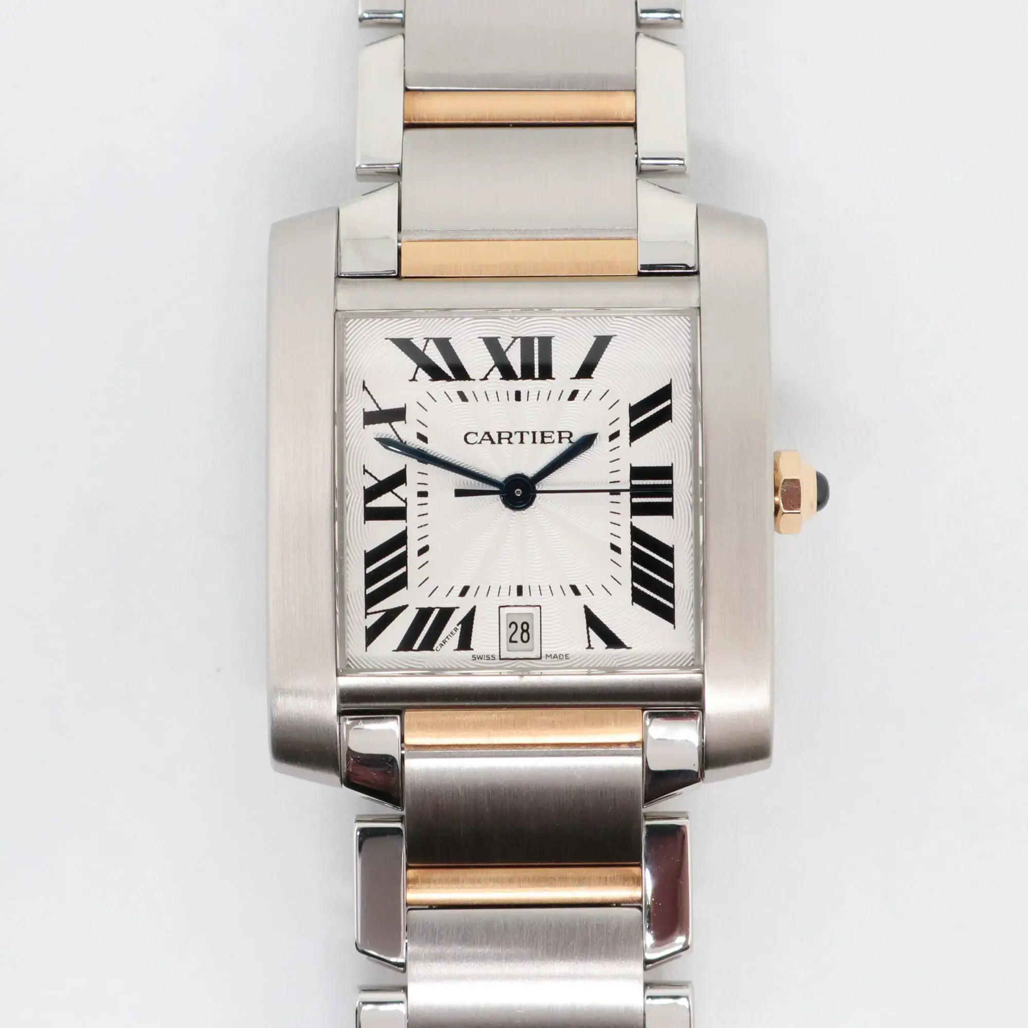 2000's Mint Cartier W51005Q4 Tank Francaise 28mm Steel Silver Guilloch