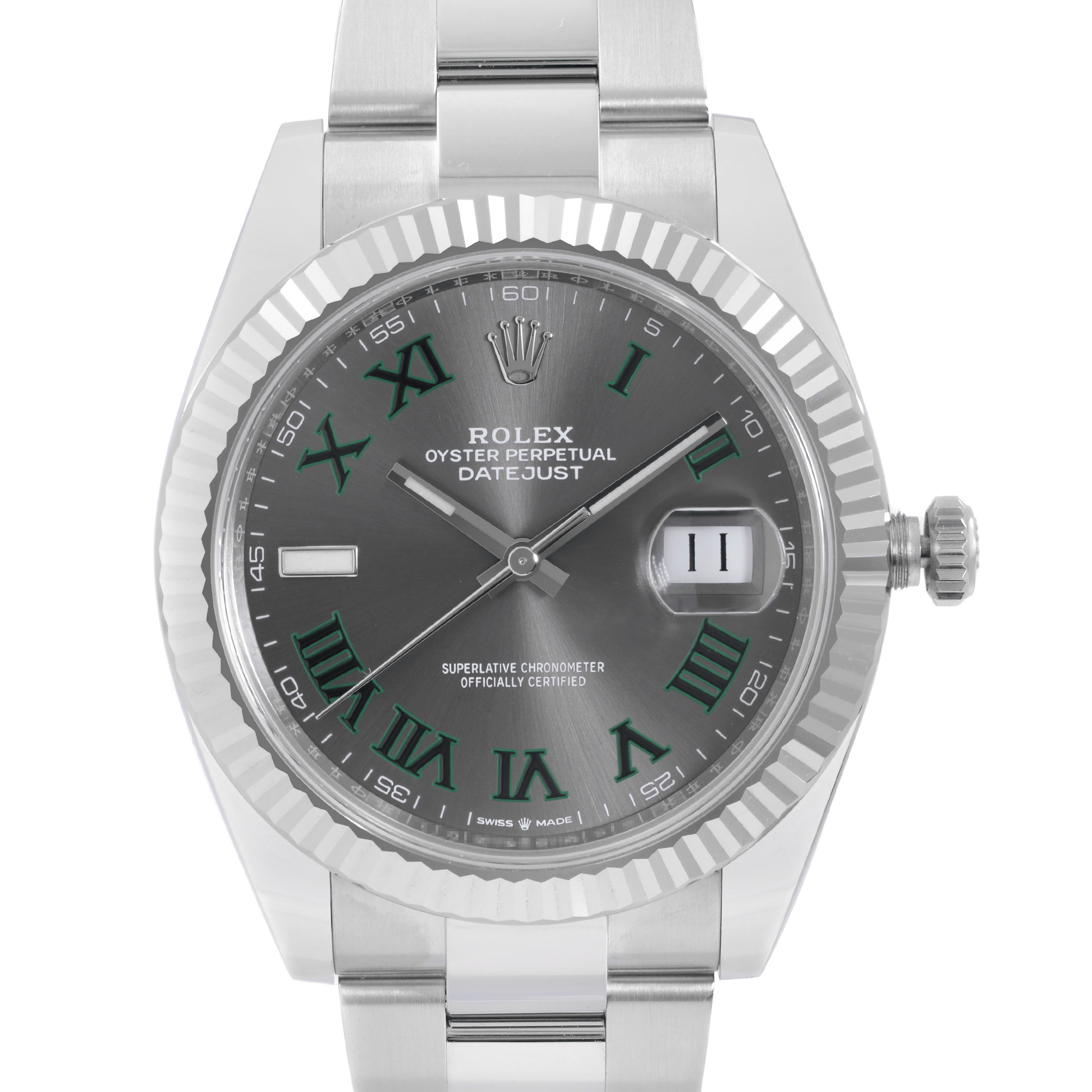 Up Close Front Facing Picture Of Rolex 126334 Stainless Steel Watch New Condition