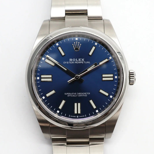 Up Close Front Facing Picture Of Rolex 124300 Stainless Steel Watch Pre Owned Condition
