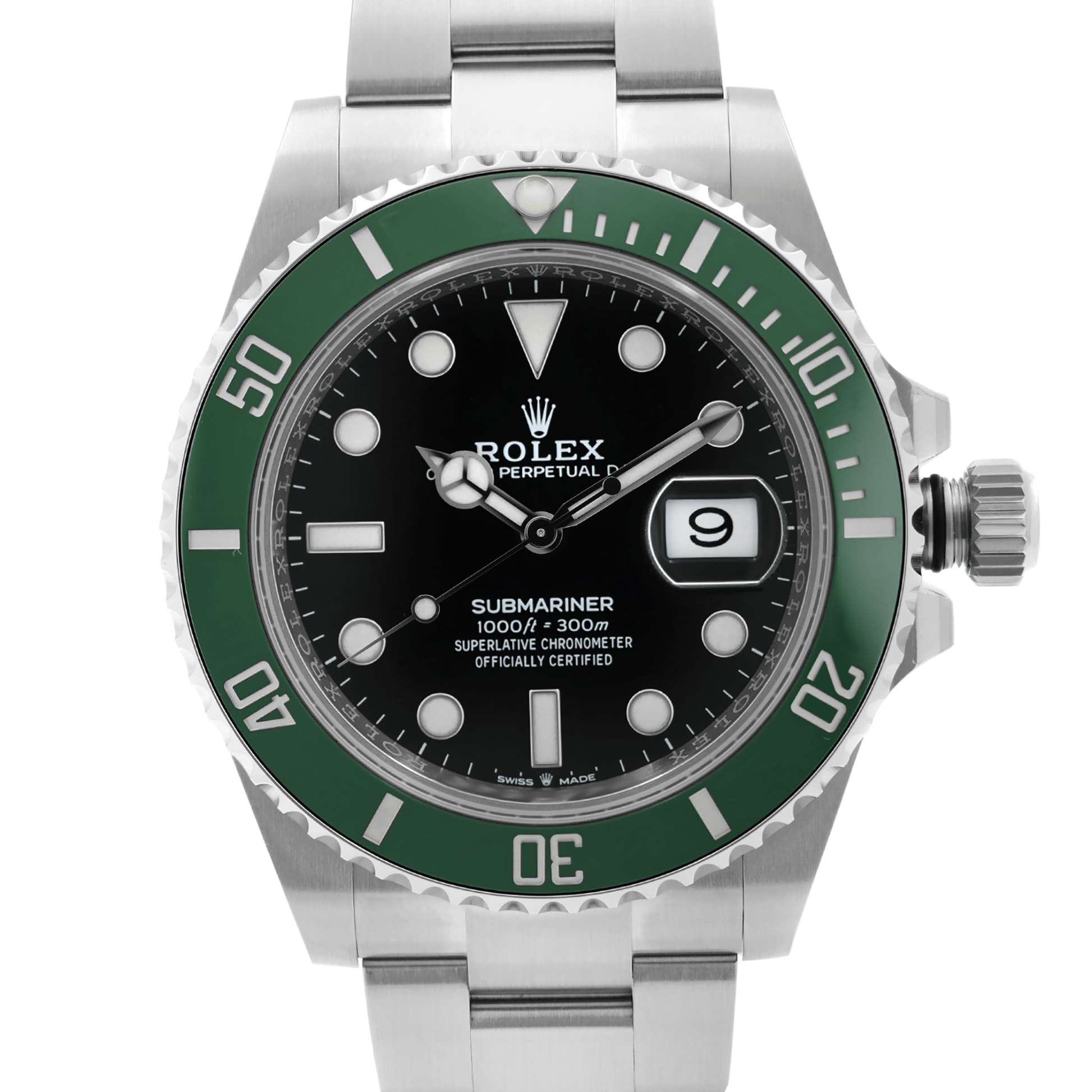 Up Close Front Facing Picture Of Rolex 126610LV Stainless Steel Watch New Condition