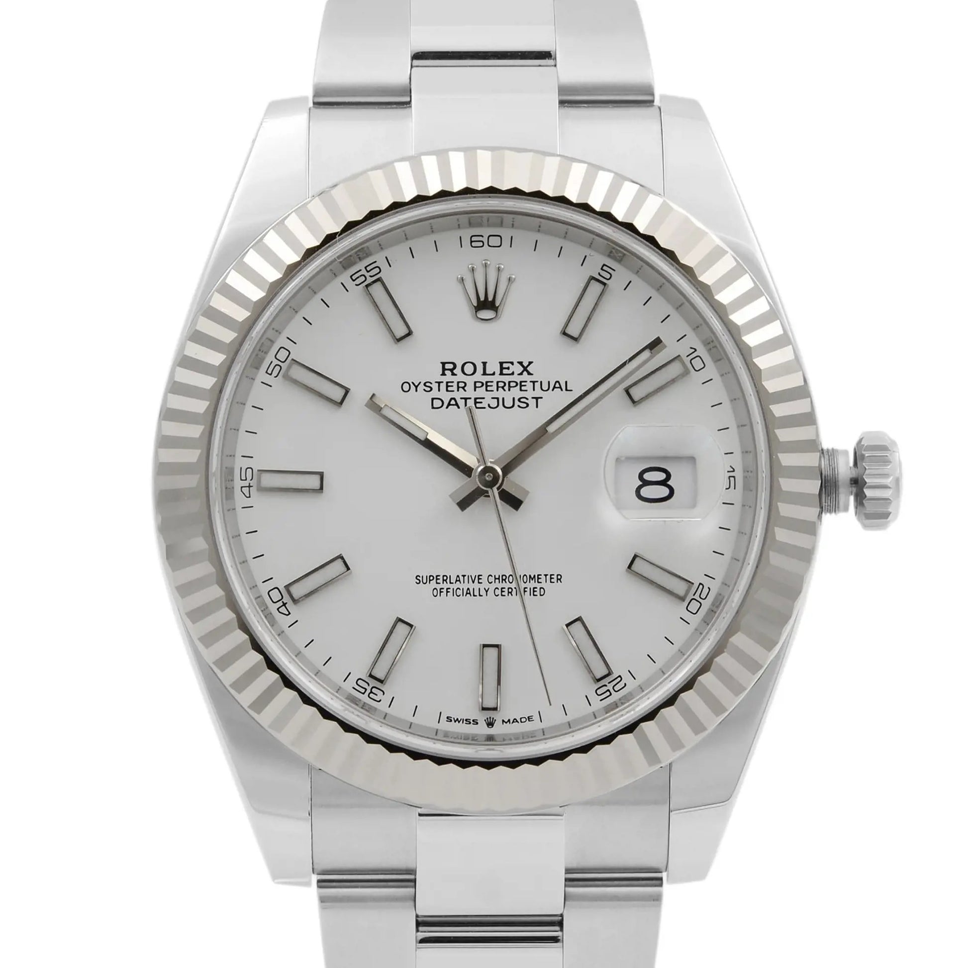 Up Close Front Facing Picture Of Rolex 126334 Stainless Steel Watch New Condition