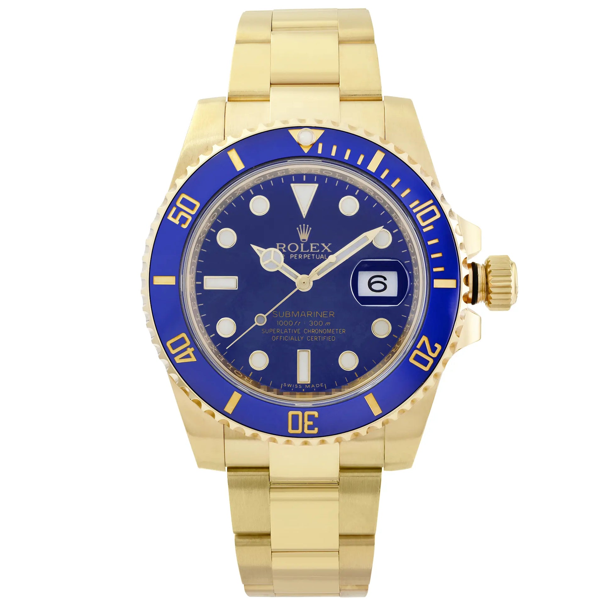 Front Full View Of Rolex 116618BL Gold 18kt Watch Pre Owned Condition