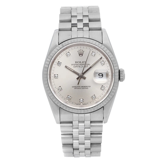 Front Full View Of Rolex 16234 Stainless Steel Watch Pre Owned Condition