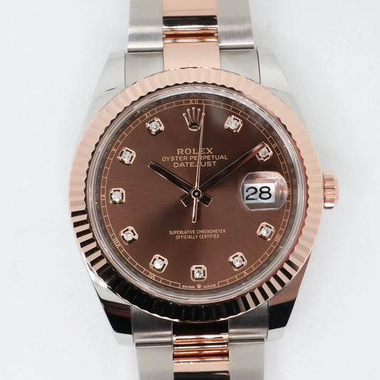 Rolex Datejust 41 18K Rose Gold Steel Chocolate Diamond Dial Mens Watch 126331
