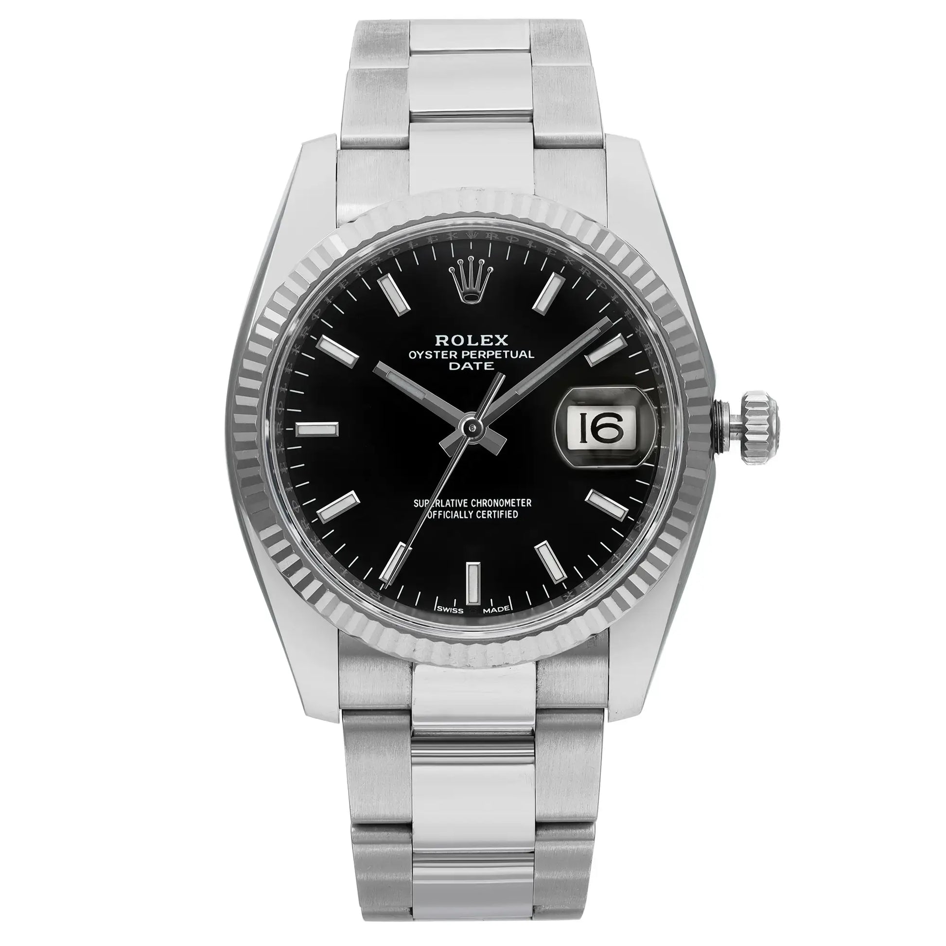 Front Full View Of Rolex 115234 Stainless Steel Watch Pre Owned Condition