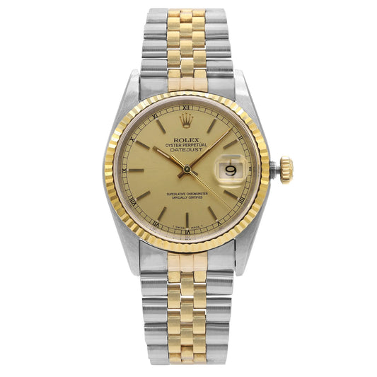 Front Full View Of Rolex 16233 Stainless Steel Watch Pre Owned Condition