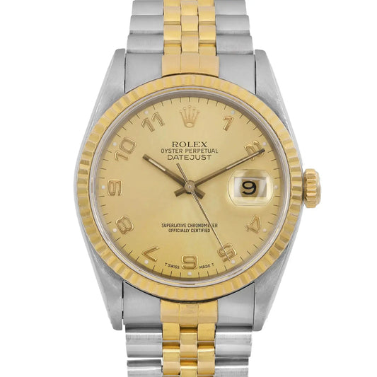 Up Close Front Facing Picture Of Rolex 16233 Stainless Steel Watch Pre Owned Condition
