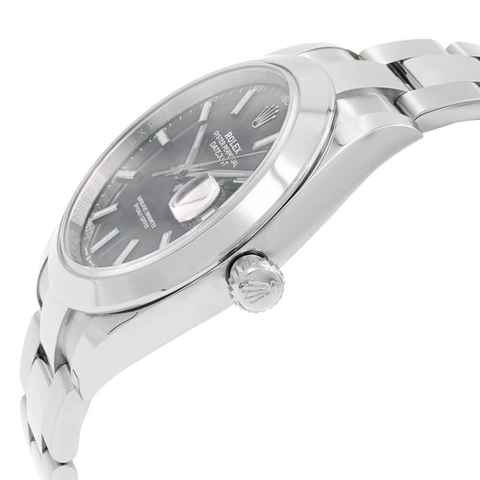 View Of Crown Facing Side Of Rolex 126300  Stainless Steel Watch Pre Owned Condition