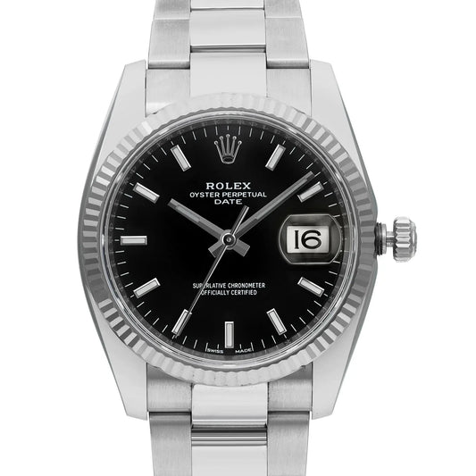 Up Close Front Facing Picture Of Rolex 115234 Stainless Steel Watch Pre Owned Condition
