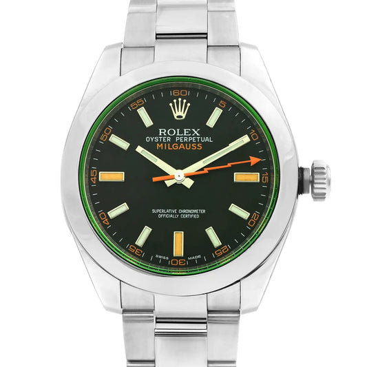 Up Close Front Facing Picture Of Rolex 116400GV Stainless Steel Watch Unworn Condition