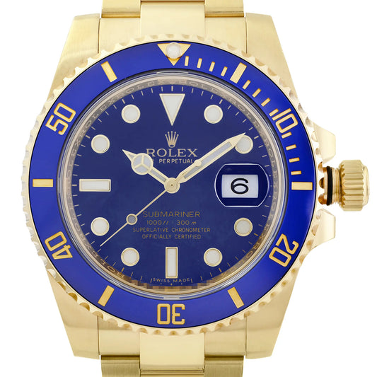 Up Close Front Facing Picture Of Rolex 116618BL Gold 18kt Watch Pre Owned Condition
