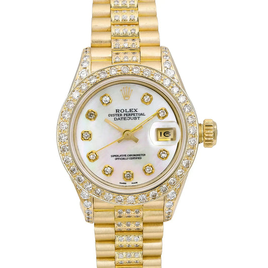 Up Close Front Facing Picture Of Rolex 69178 Gold 18kt Watch Pre Owned Condition