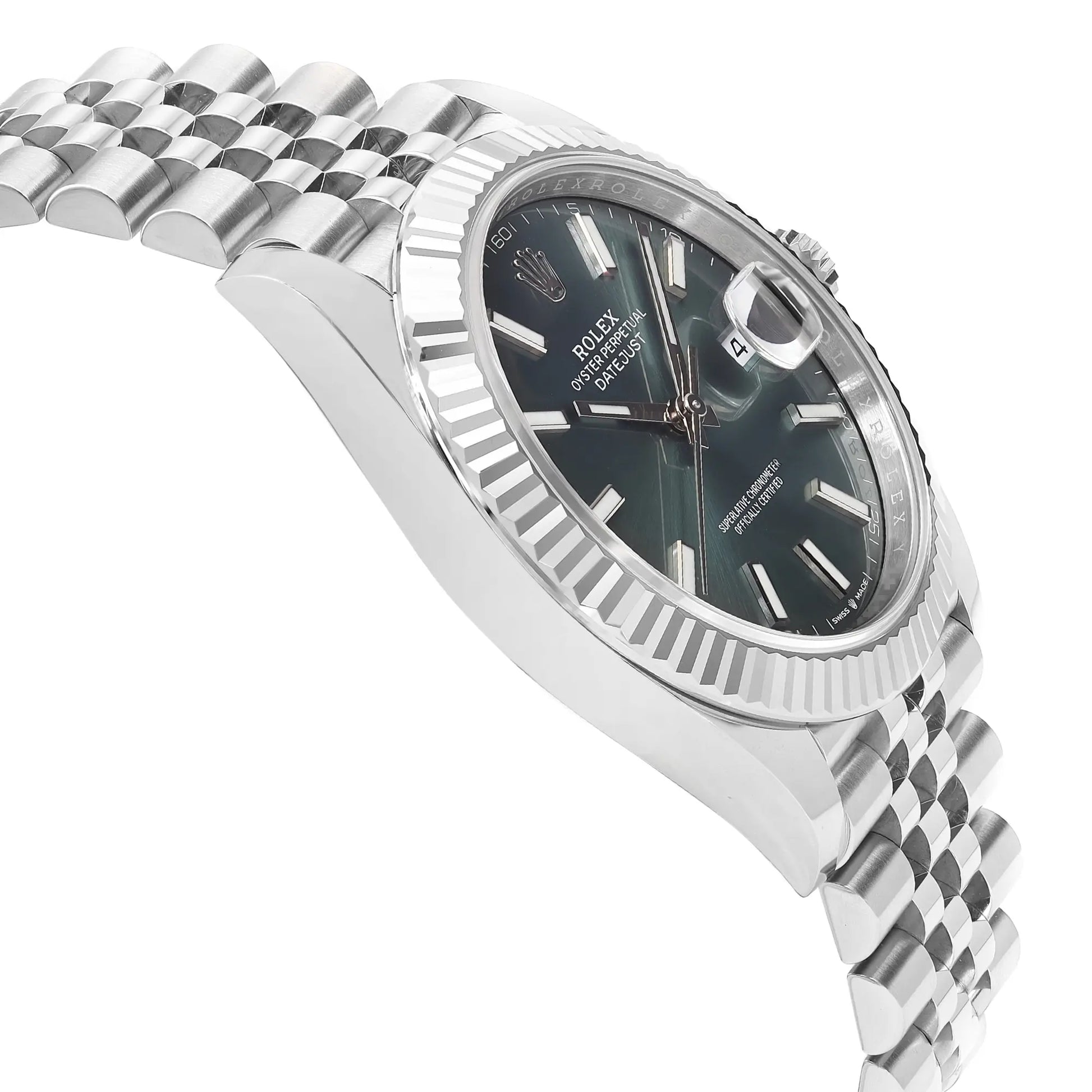 View Of Opposite Crown Facing Side Of Rolex m126334-0027 Stainless Steel Watch New Condition