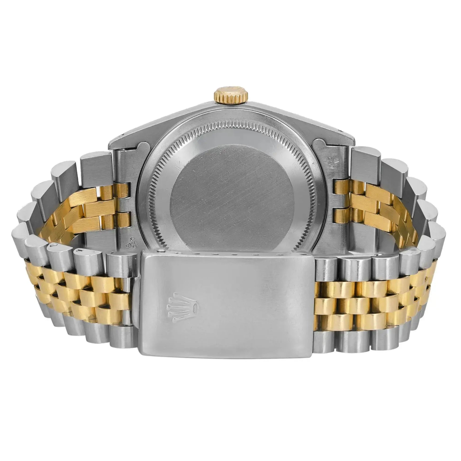 Back View Of Screwback Back Case And Closed Stainless Steel,Gold Band Of Rolex 16233 Watch Pre Owned Condition