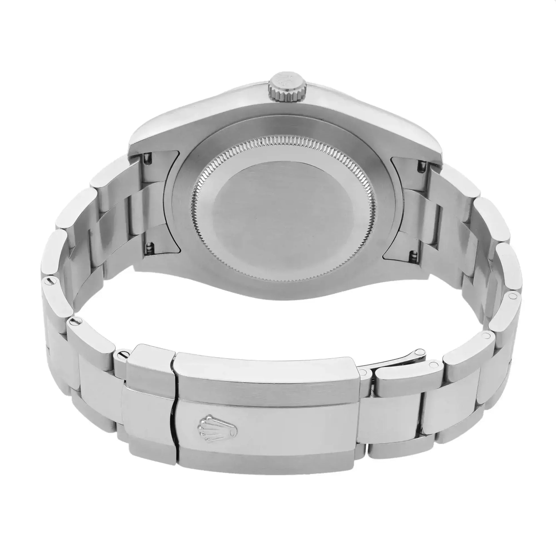 Back View Of Screwback Back Case And Closed Stainless Steel Band Of Rolex 116334 RDO Watch Pre Owned Condition