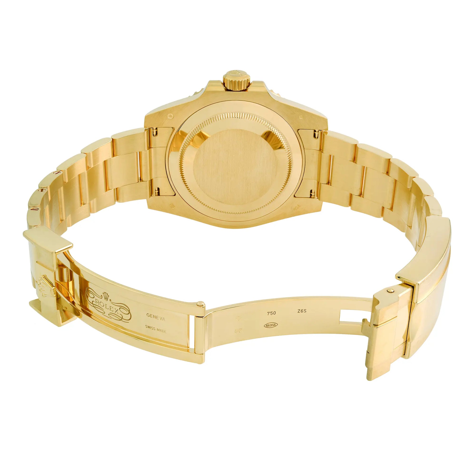 Back View Of Solid Back Case And Open Gold Band Of Rolex 116618BL Watch Pre Owned Condition