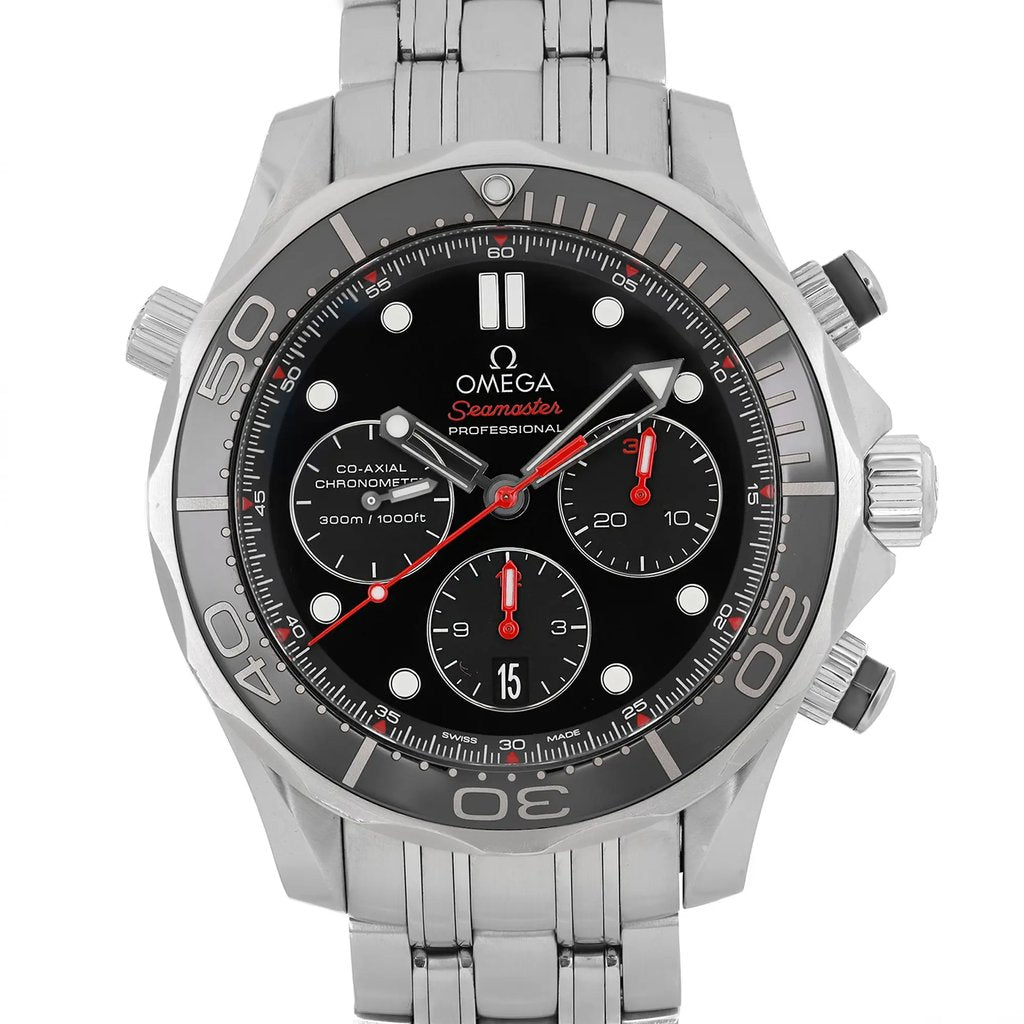 Up Close Front Facing Picture Of OMEGA 212.30.44.50.01.001 Stainless Steel Watch Pre Owned Condition